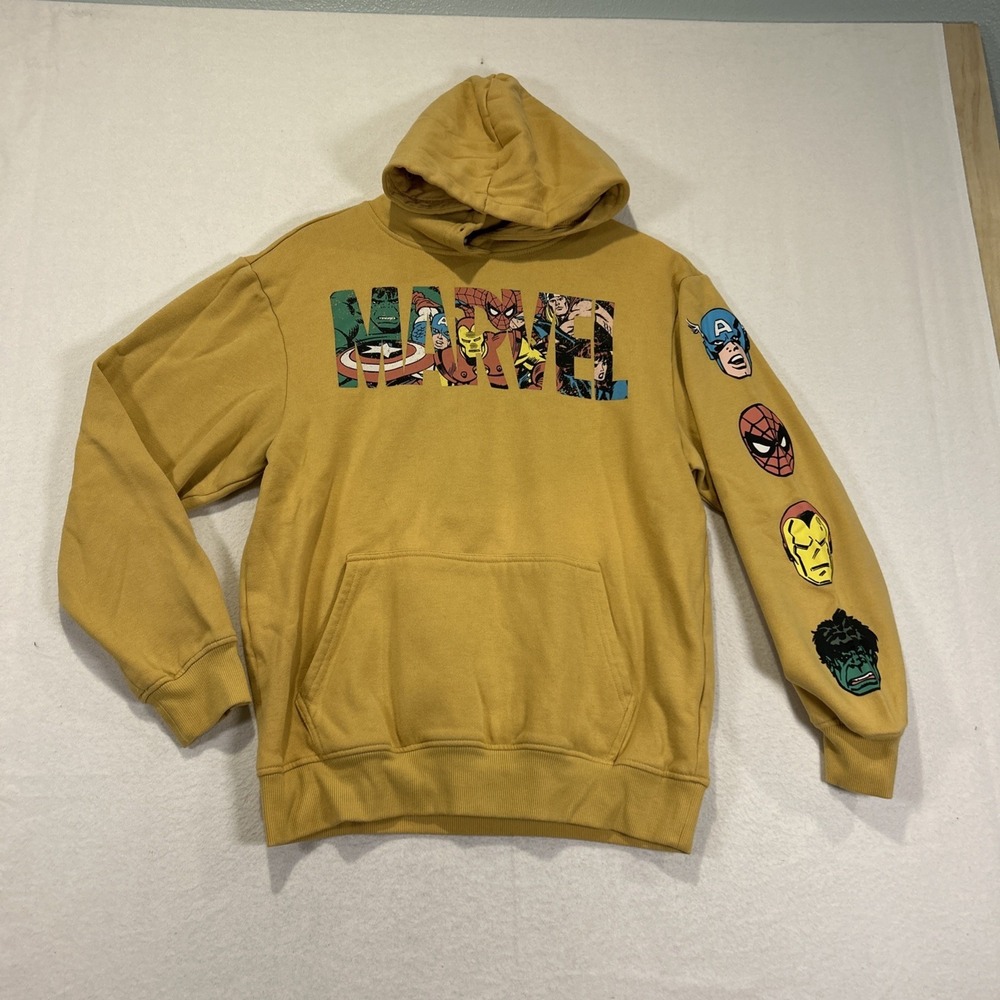 Marvel Comics Heroes Sweatshirt Hoodie Men's Small Long Sleeve Yellow Avengers